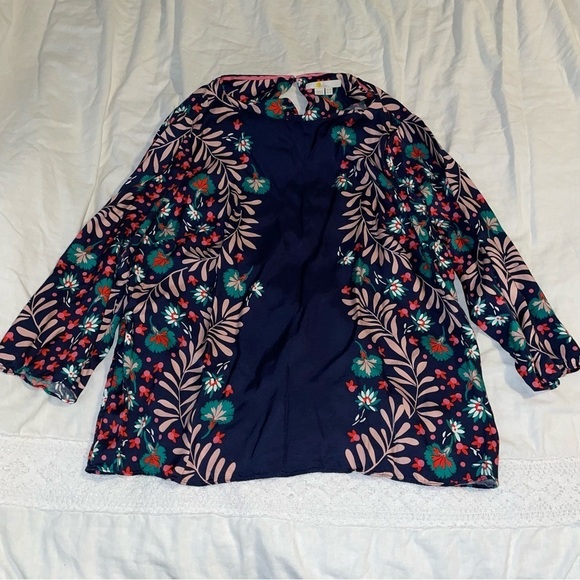 Boden Larissa US 16 Navy Blue Floral Blouse 3/4 Sleeve Boho Flowy Top Plus - Picture 2 of 7